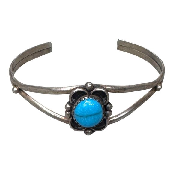Vintage Silver Turquoise Stone Cuff Bracelet Sterling Navajo Old Pawn Southwest - Picture 4 of 6